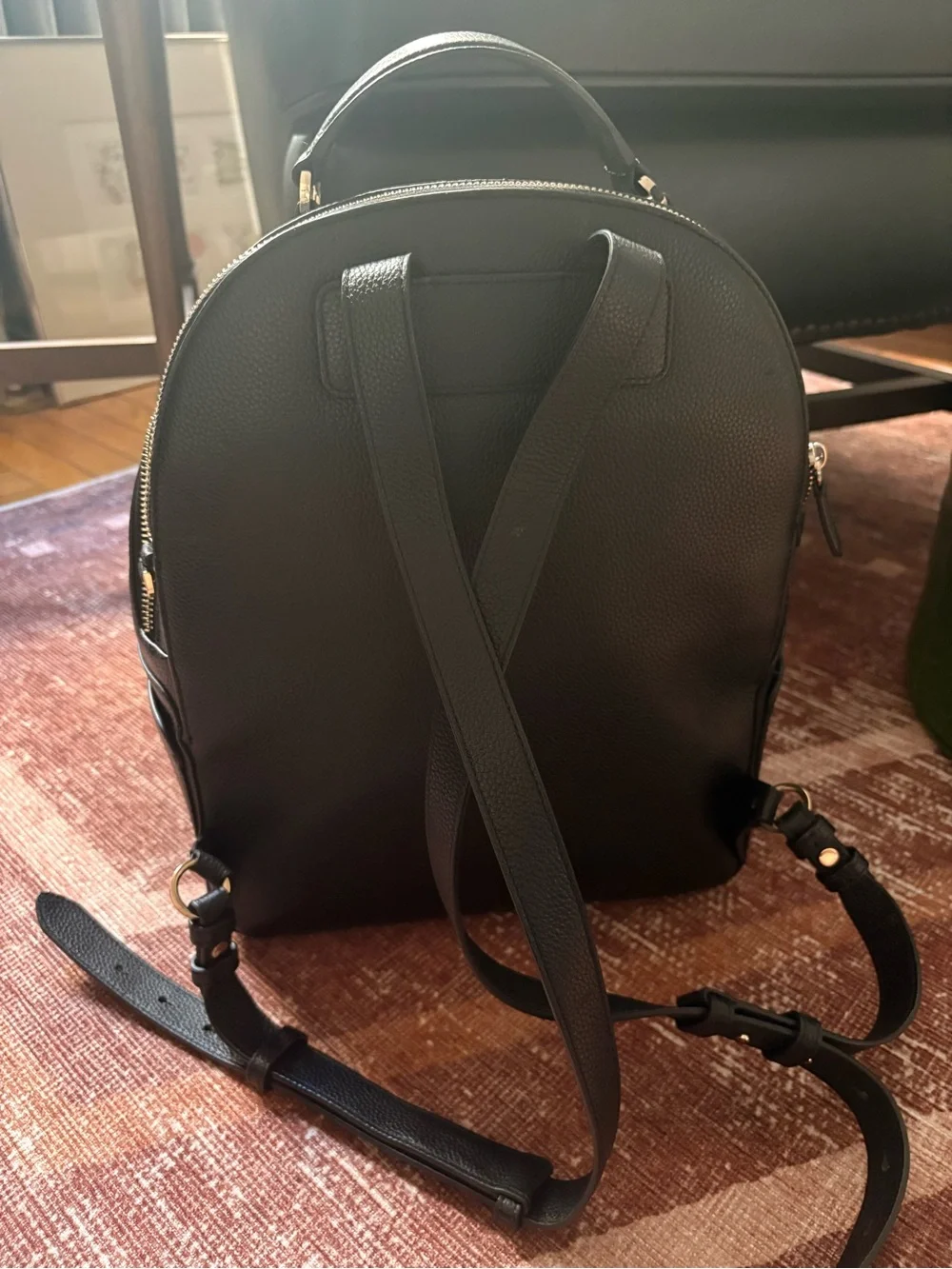 kate spade Black Leather Pebbled Backpack with Front Zip Pocket